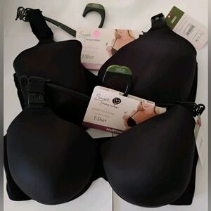 2 Pk Secret Treasures Women's Maternity Nursing T-Shirt Bra Black Size 38DD